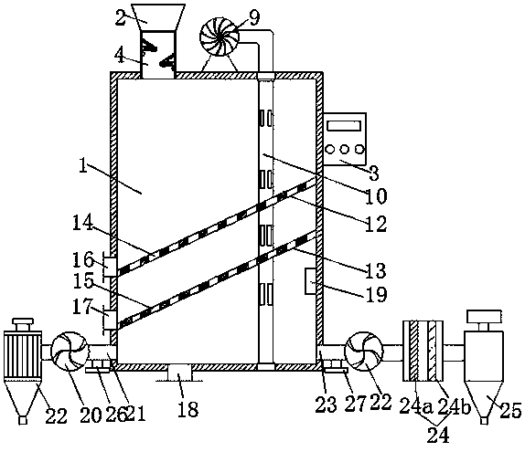 Drying device for shaving board production and processing