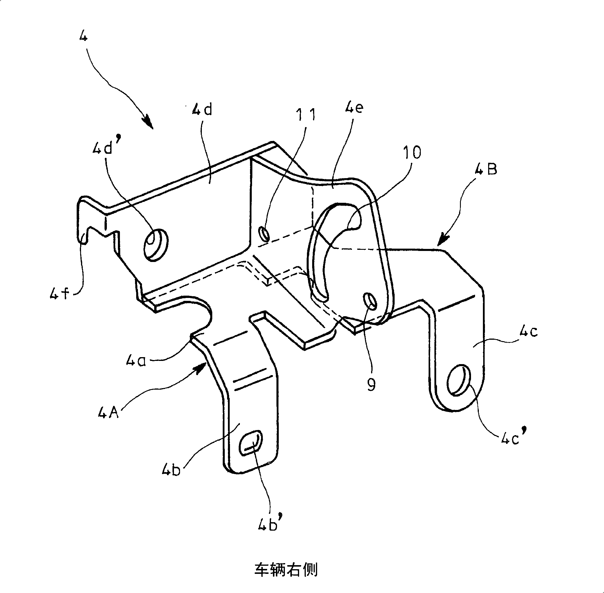 Turning support part structure of moveable pedal of vehicle