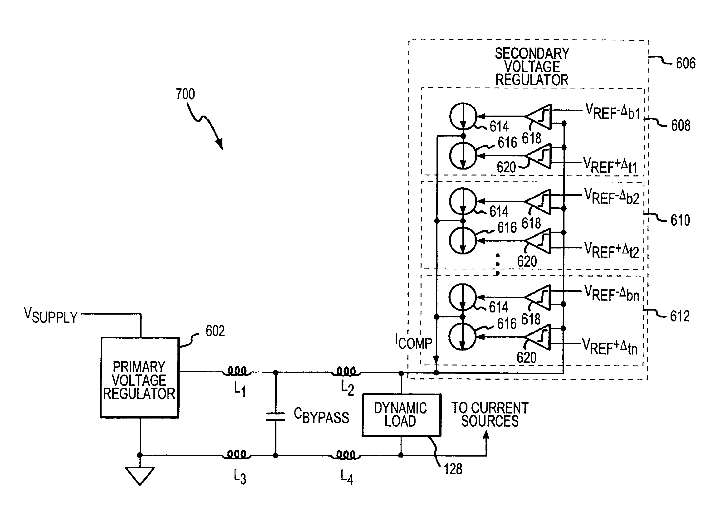 Method and apparatus for providing wideband power regulation to a microelectronic device