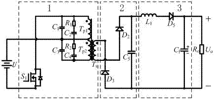 Large-power boost circuit with high transformation ratio