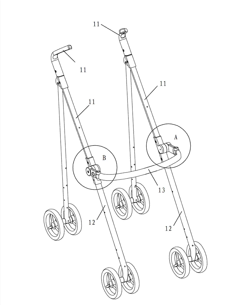 Umbrella stroller folding device related with front handrail