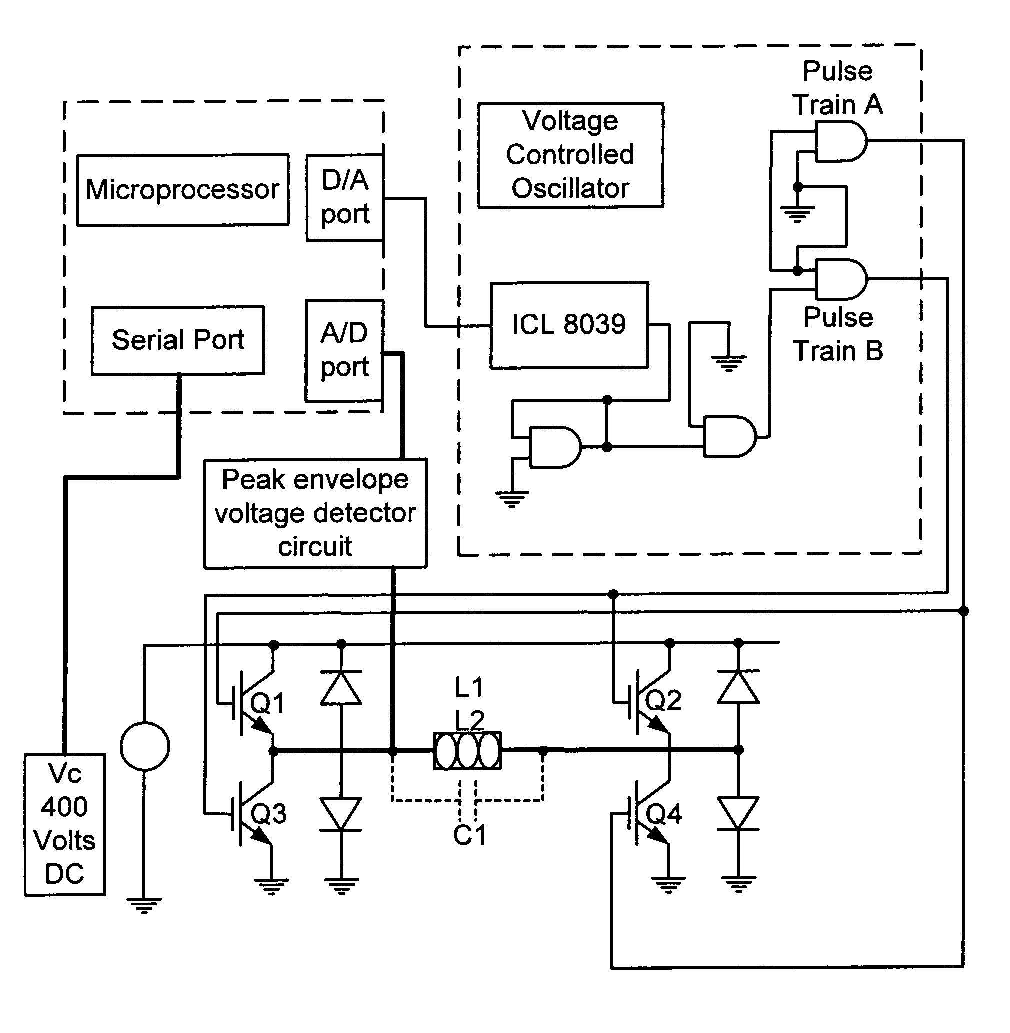 Power driving circuit for controlling a variable load ultrasonic transducer
