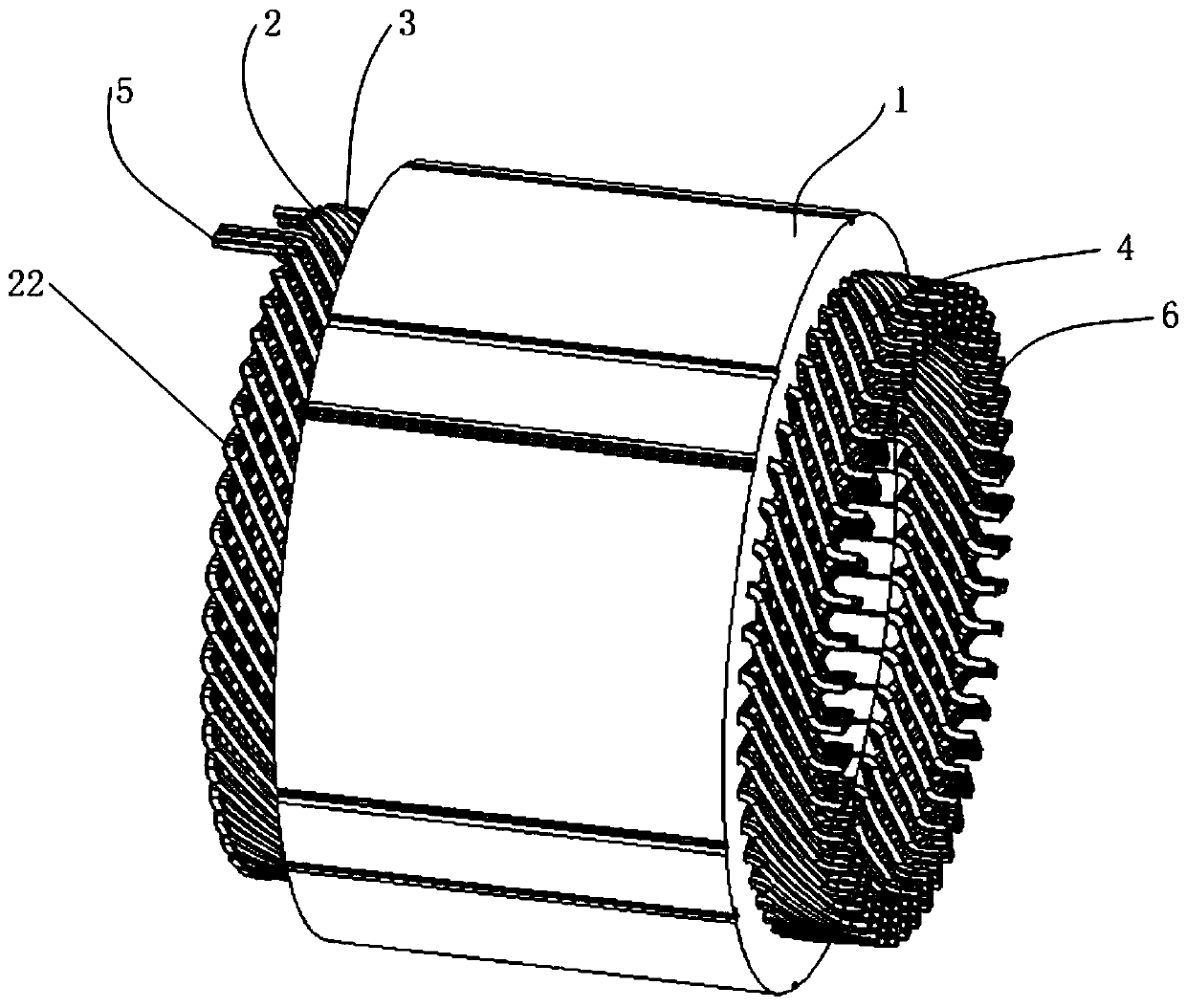 Pin winding type motor stator and motor