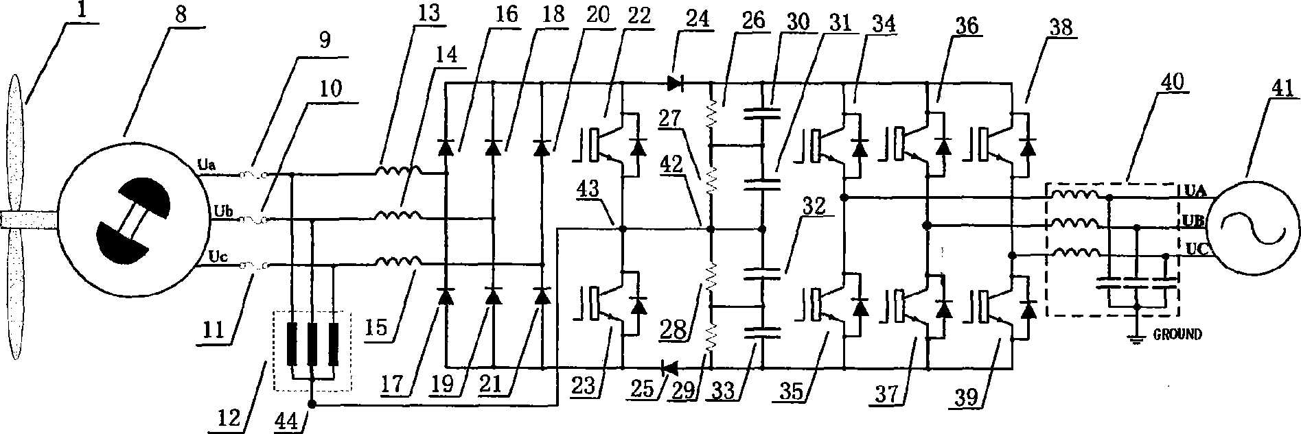 Harmonic injection type directly-driving wind electric converter