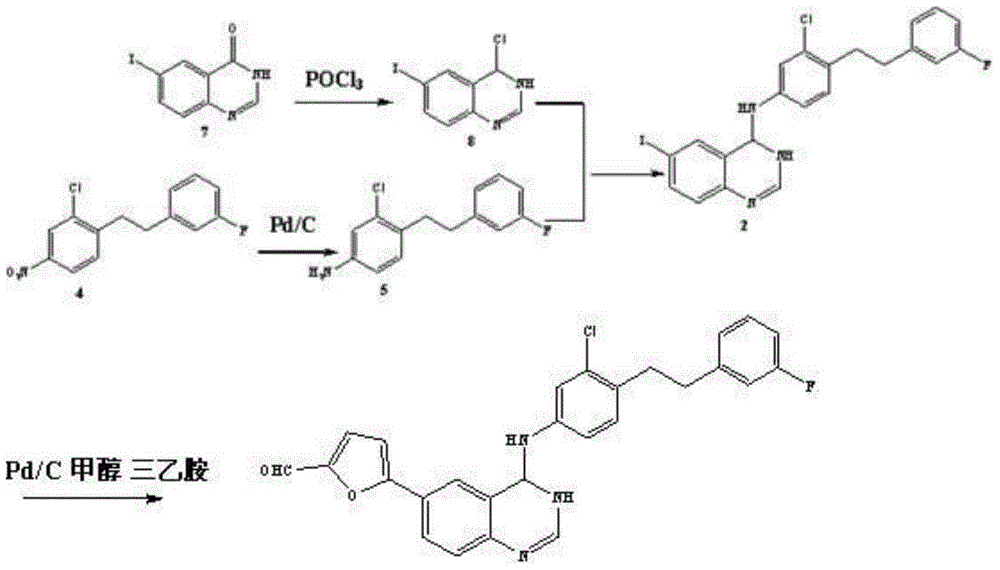Preparation method of N-[3-chloro-4-[(3-fluorophenyl)methoxyl]phenyl]-6-[(5-formyl)furan-2-yl]-4-quinazolineamine