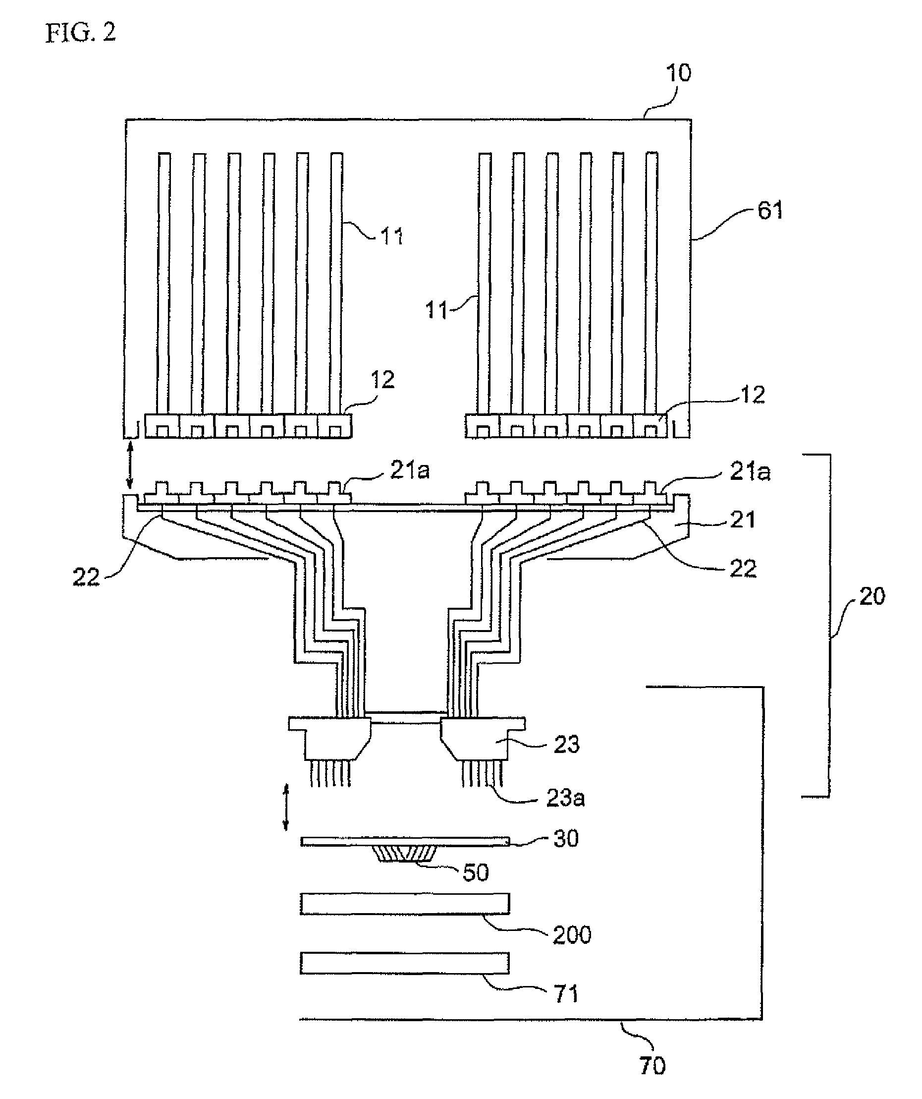 Contactor, contact structure provided with contactors, probe card, test apparatus, method of production of contact structure, and production apparatus of contact structure