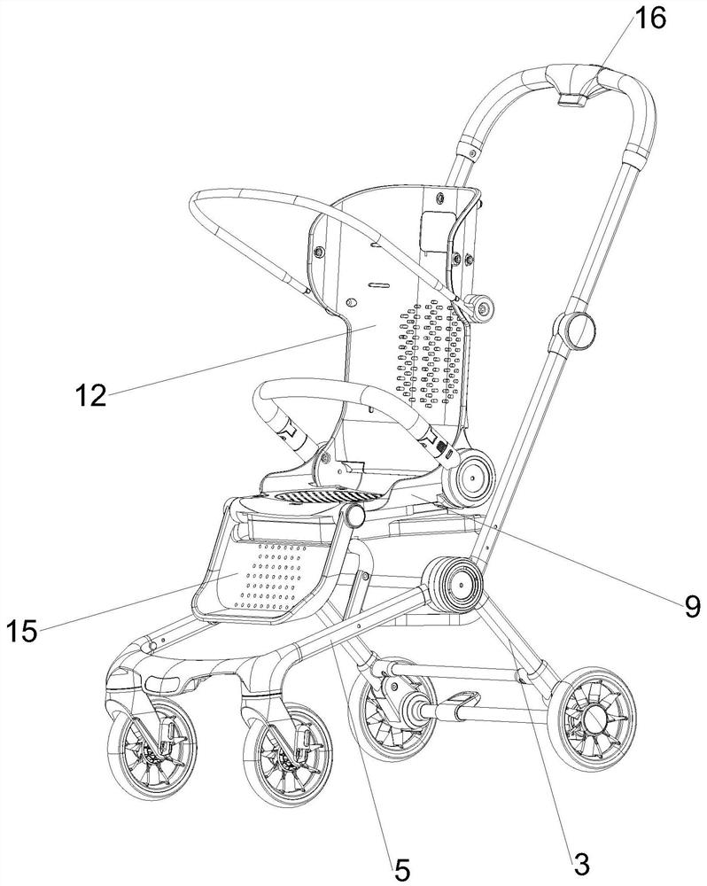 Rotatable and foldable seat pocket structure and baby carriage applying structure