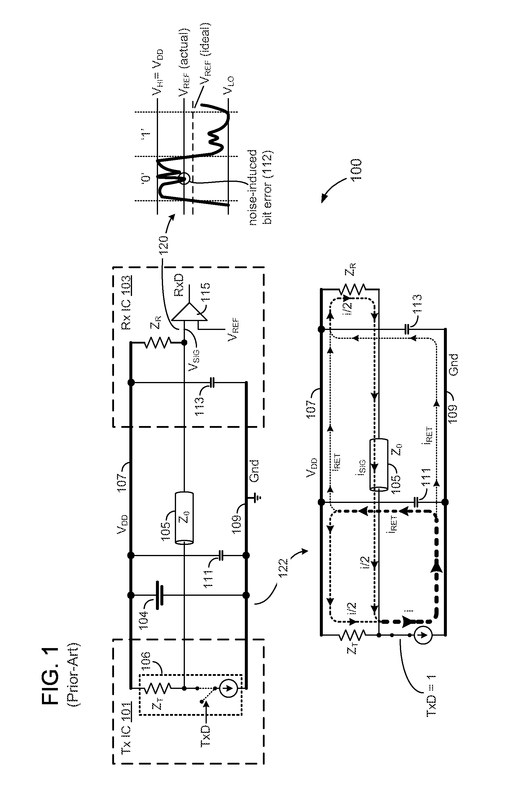 Single-ended signaling with parallel transmit and return current flow