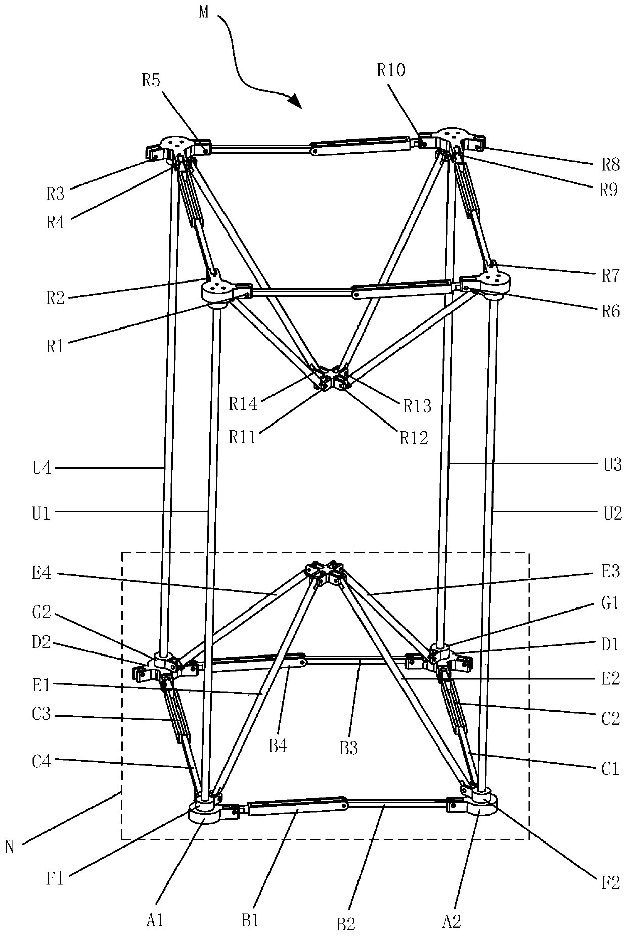 High-folding-unfolding-ratio double-layer annular unfoldable antenna mechanism based on straight quadrangular units