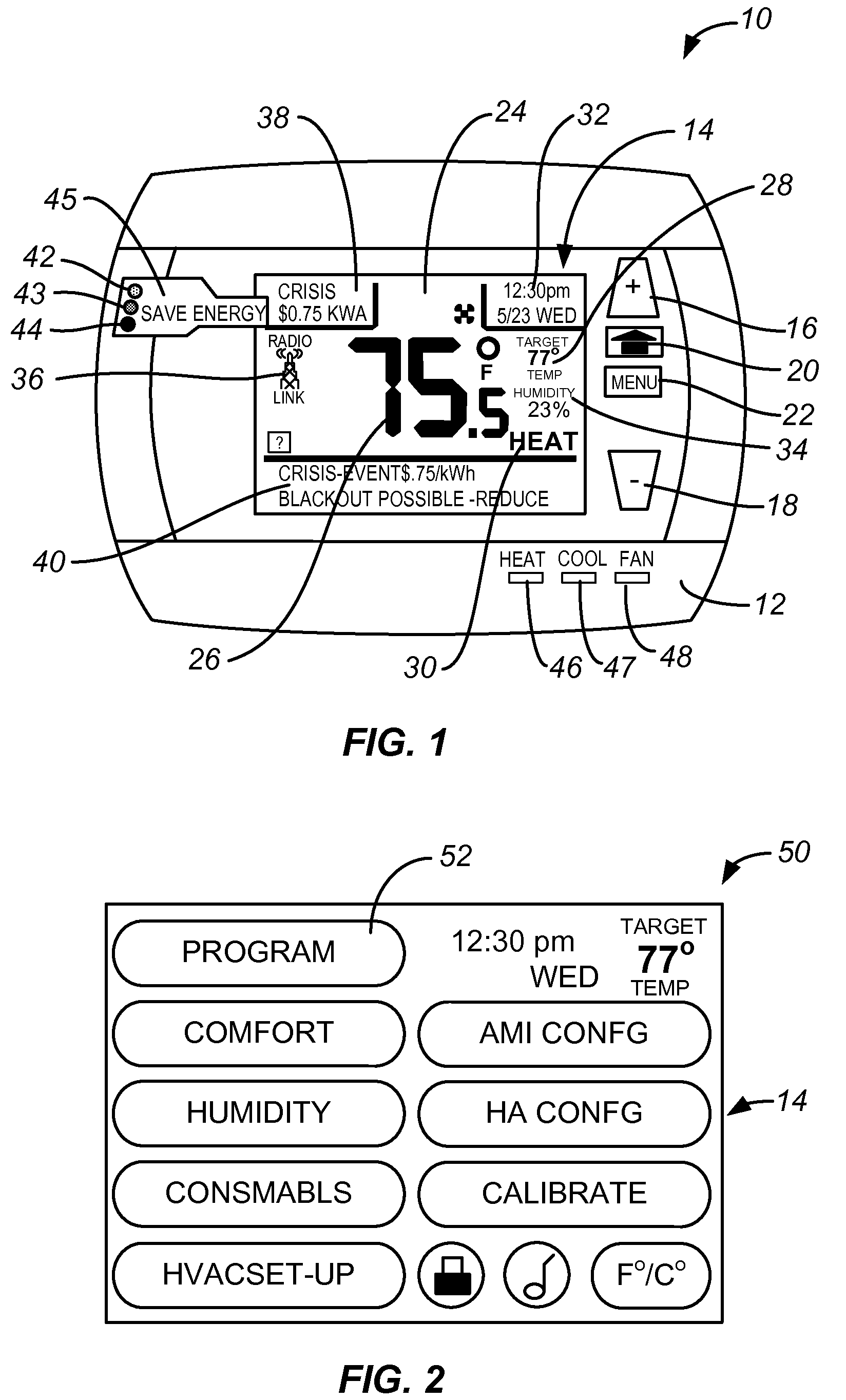 Programmable thermostat time/temperature display and method