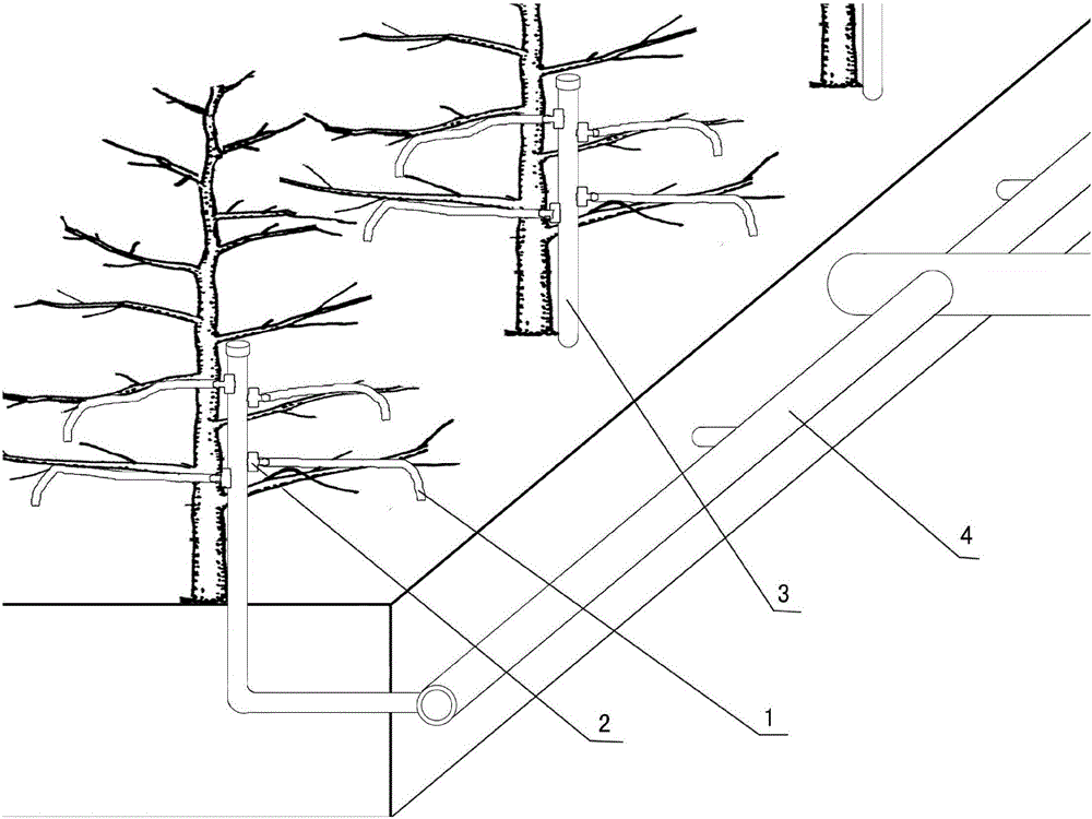 Arrangement composition of orchard pipe outflor irrigation system terminal