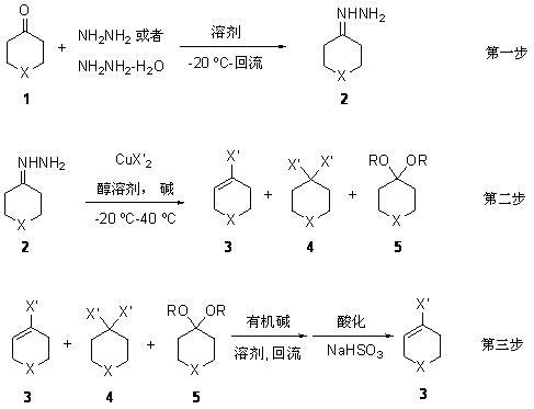 Process method for synthesizing 4-site heteroatom-substituted cyclohexenyl halide