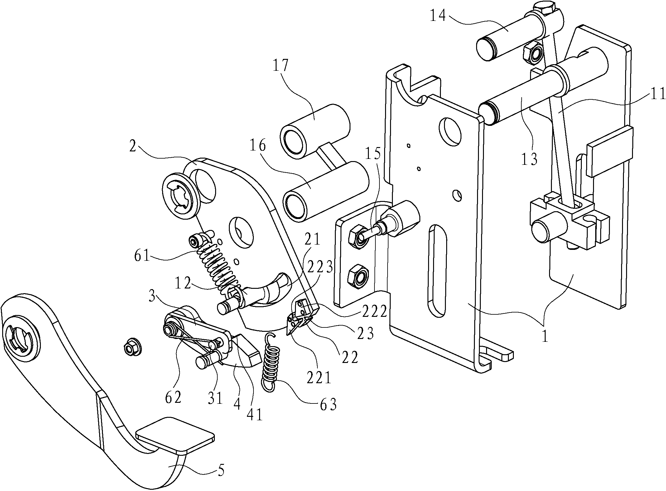 Foot parking braking and unlocking mechanism