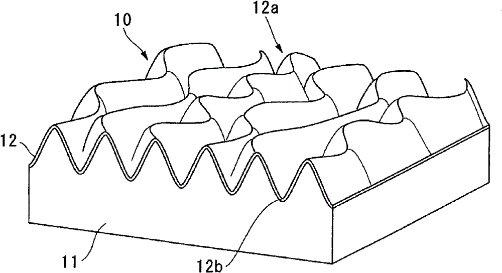 Sheet having uneven pattern formed thereon and method for production thereof