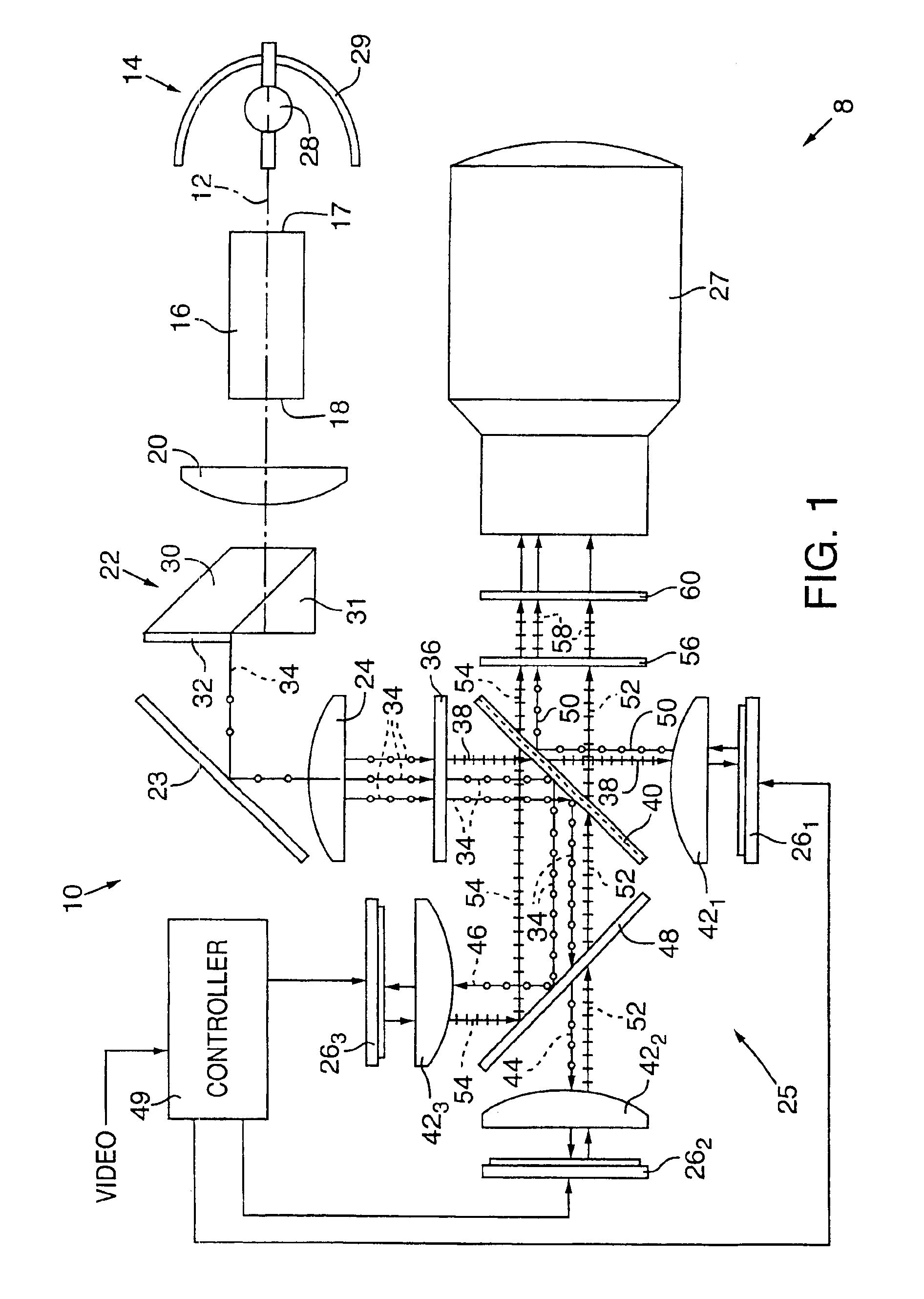 Color video projection system employing reflective liquid crystal display devices