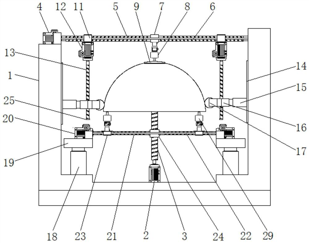 Lead screw flanging machine with controllable radius of spherical shell of end socket of water cooler of top reducing supercharger