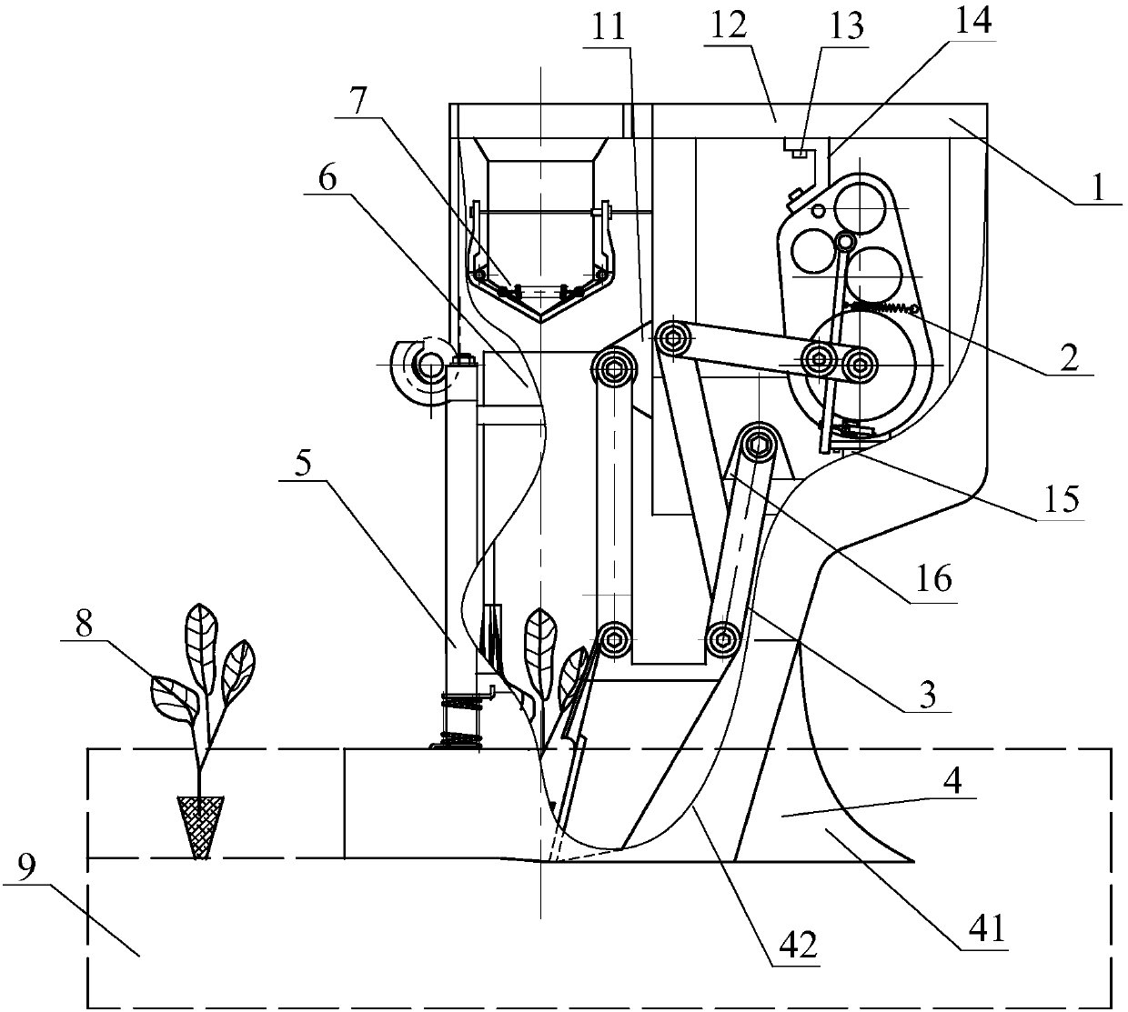 Device for longitudinal transplanting oilseed rape pot seedling in groove
