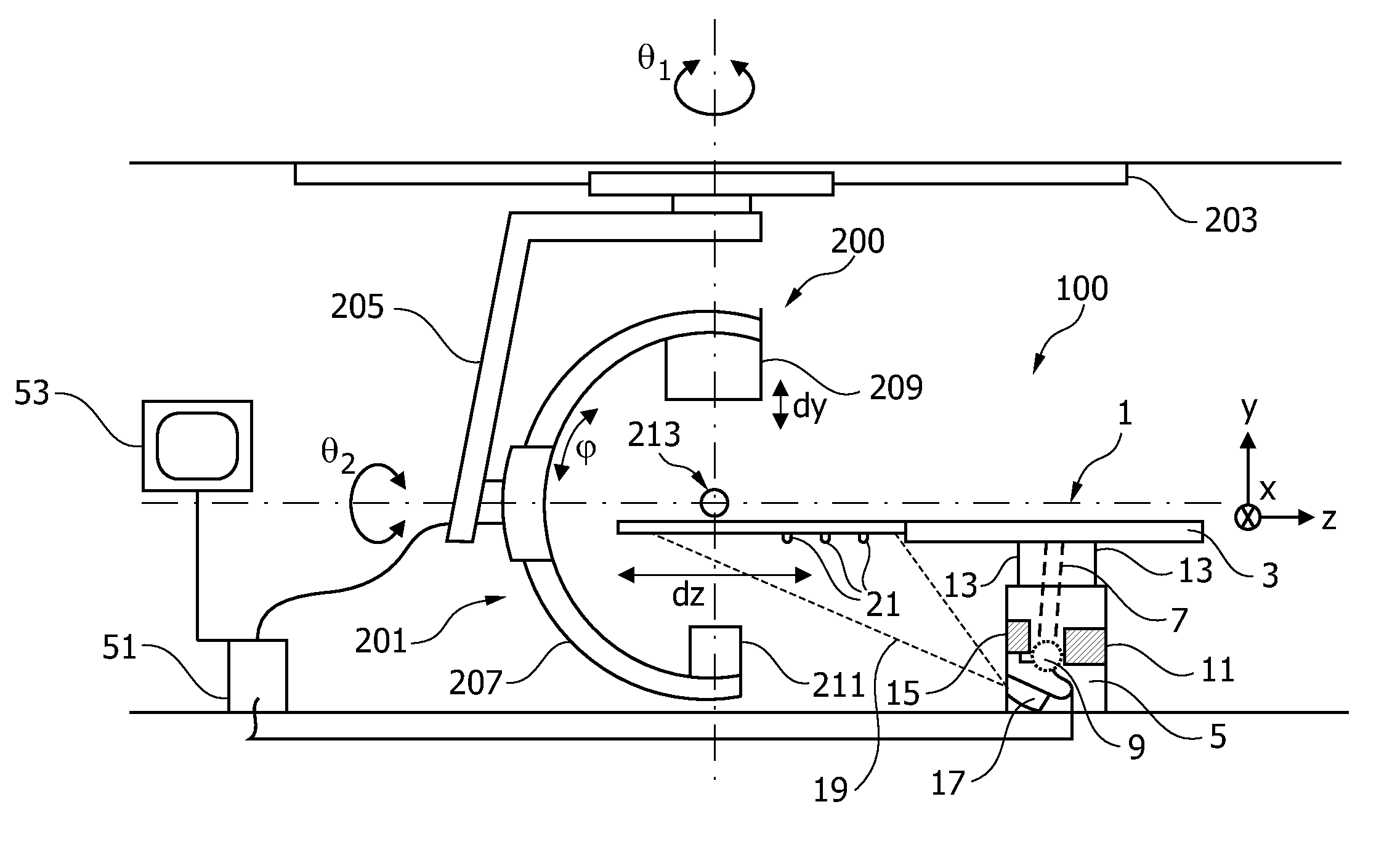 Patient table comprising a positioning system and method of using such a patient table