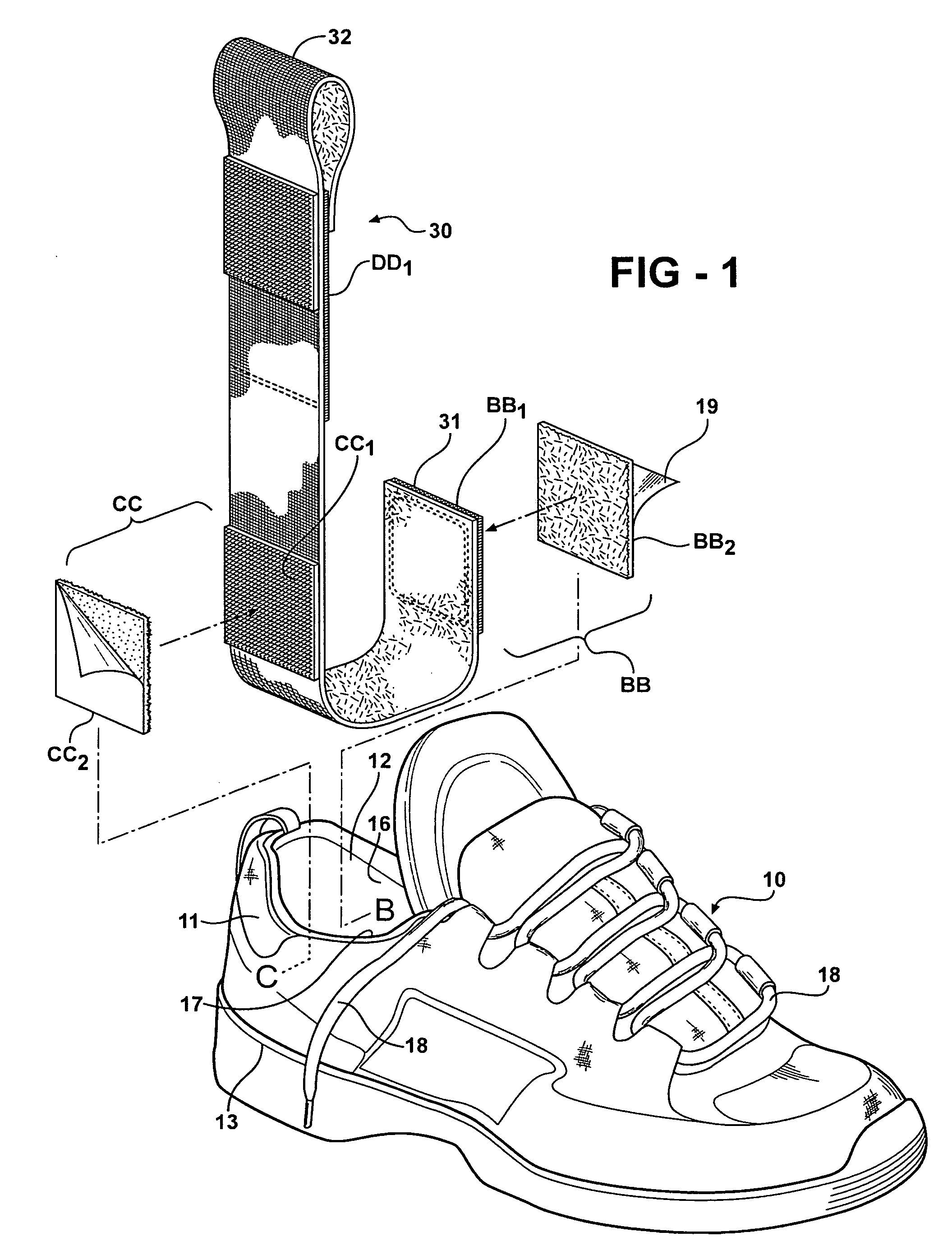 Device and method for combining an athletic shoe and conventional ankle brace to limit active ankle inversion