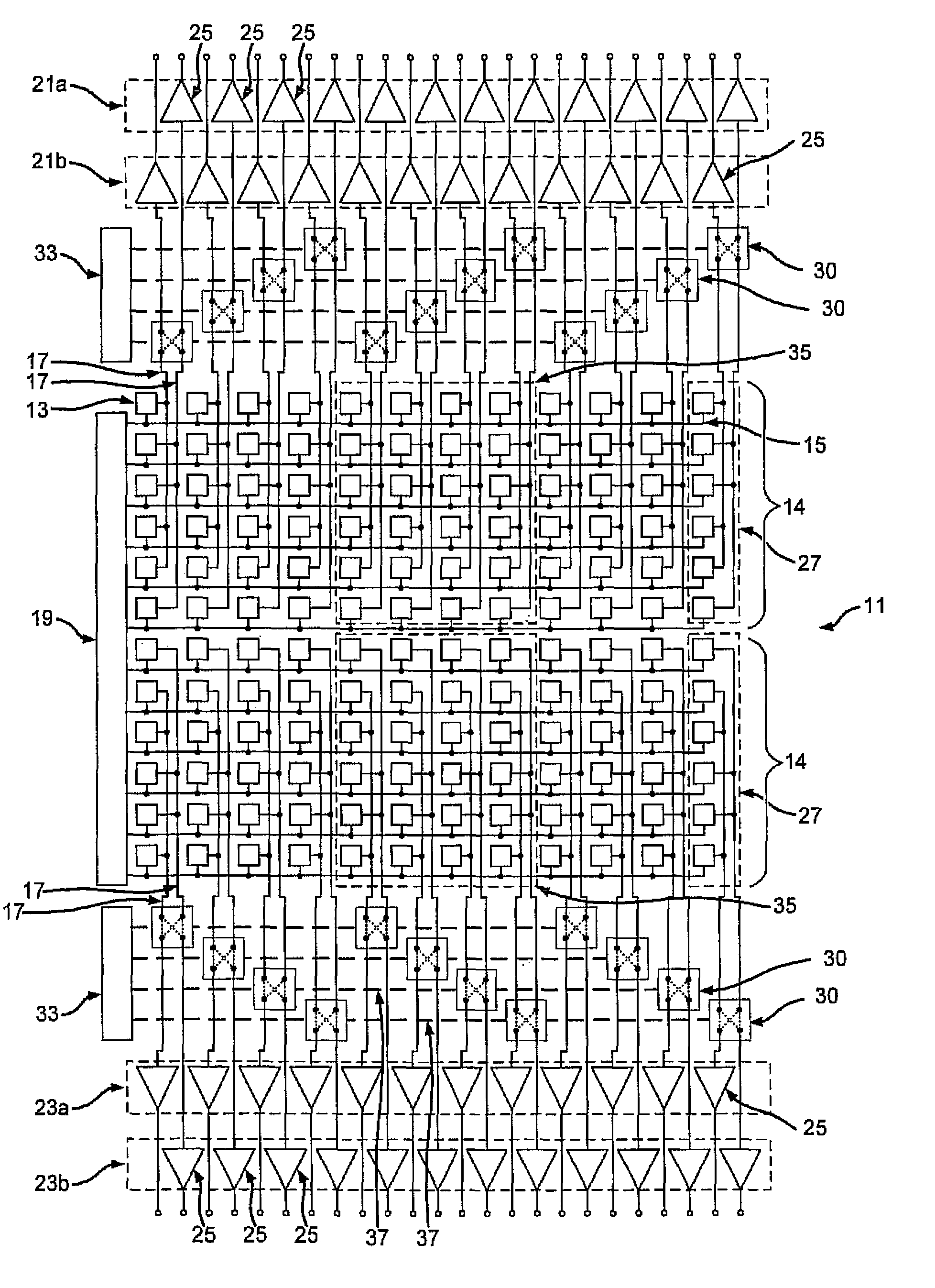 Image sensor with a plurality of switchable rows of column amplifiers
