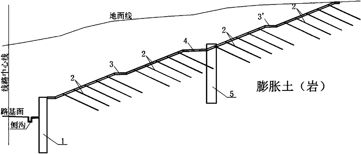 Swelling rock deep excavation cut slope supporting structure and supporting method