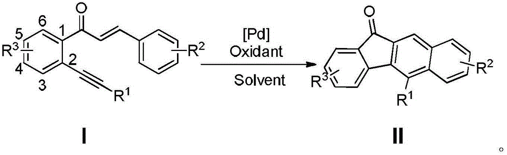 Method for preparing benzfluorenone compound by palladium as catalyst
