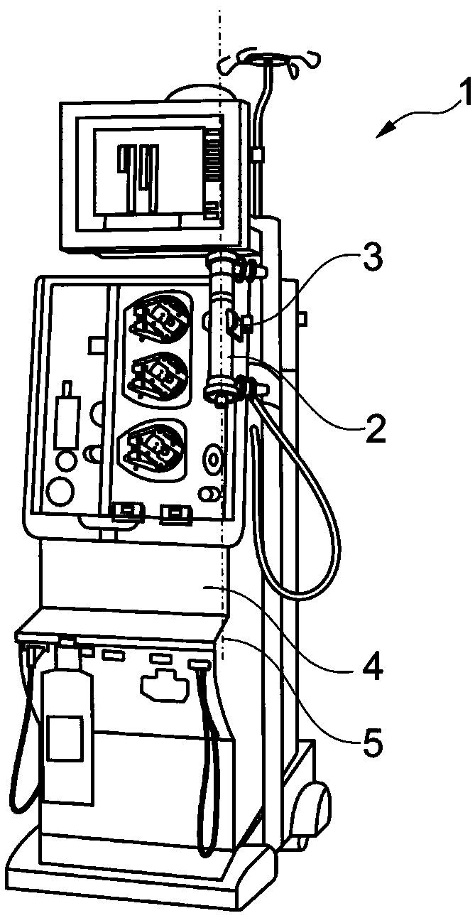 Device for extracorporeal blood treatment comprising an improved arrangement of a blood treatment device