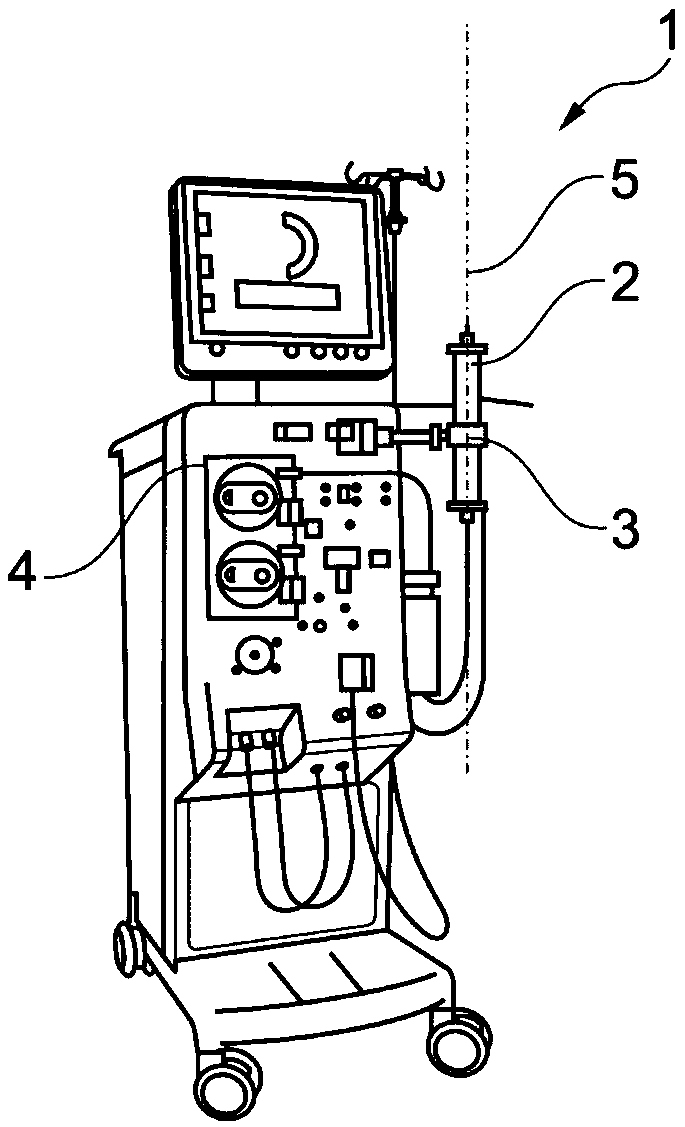 Device for extracorporeal blood treatment comprising an improved arrangement of a blood treatment device