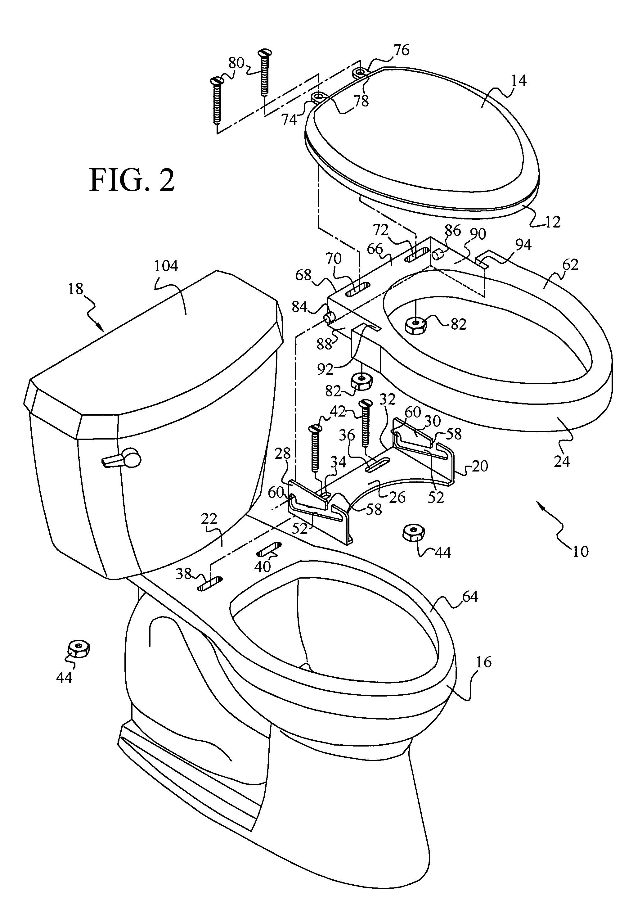 Toilet seat elevator assembly