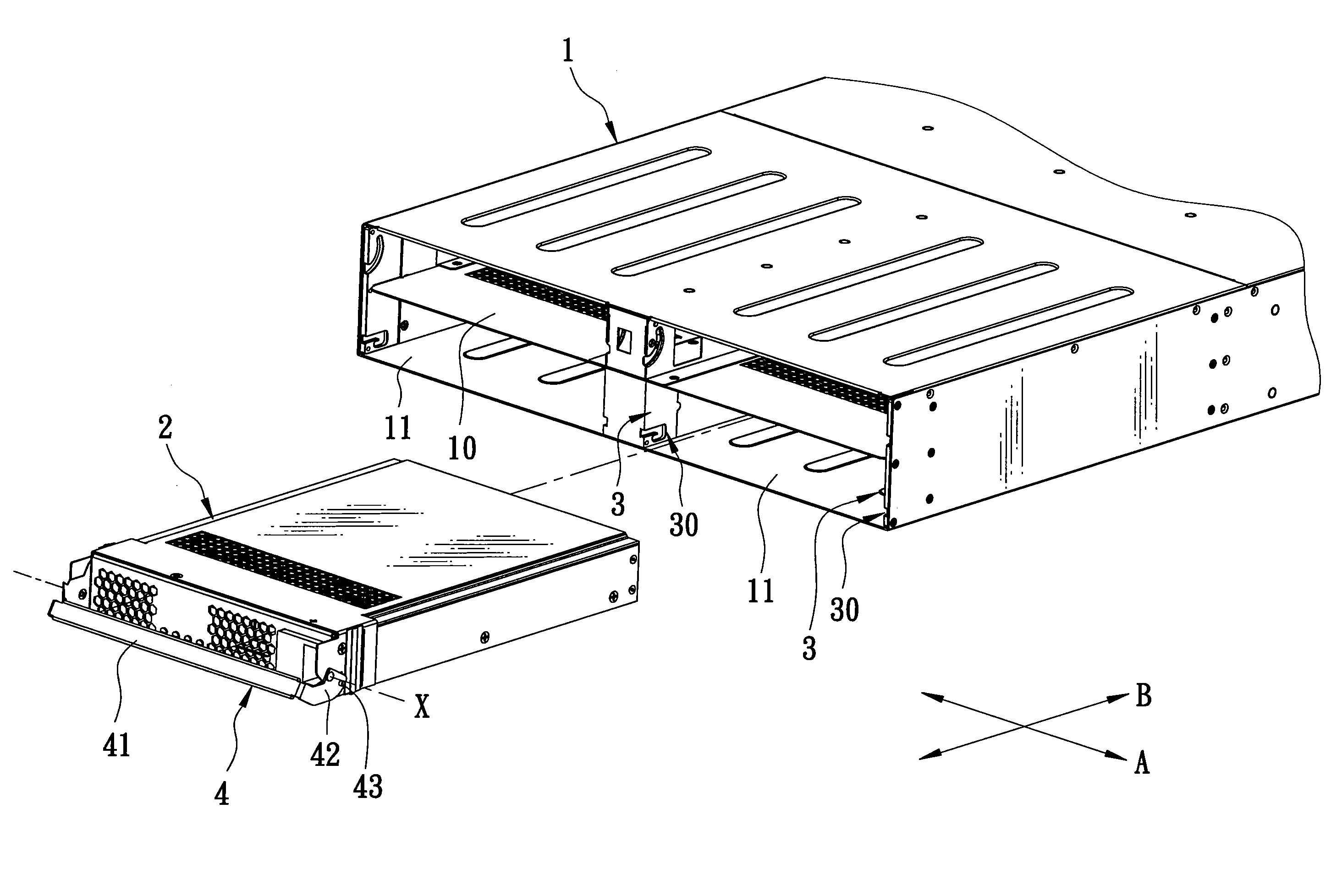 Positioning device adapted for positioning a detachable module in a housing