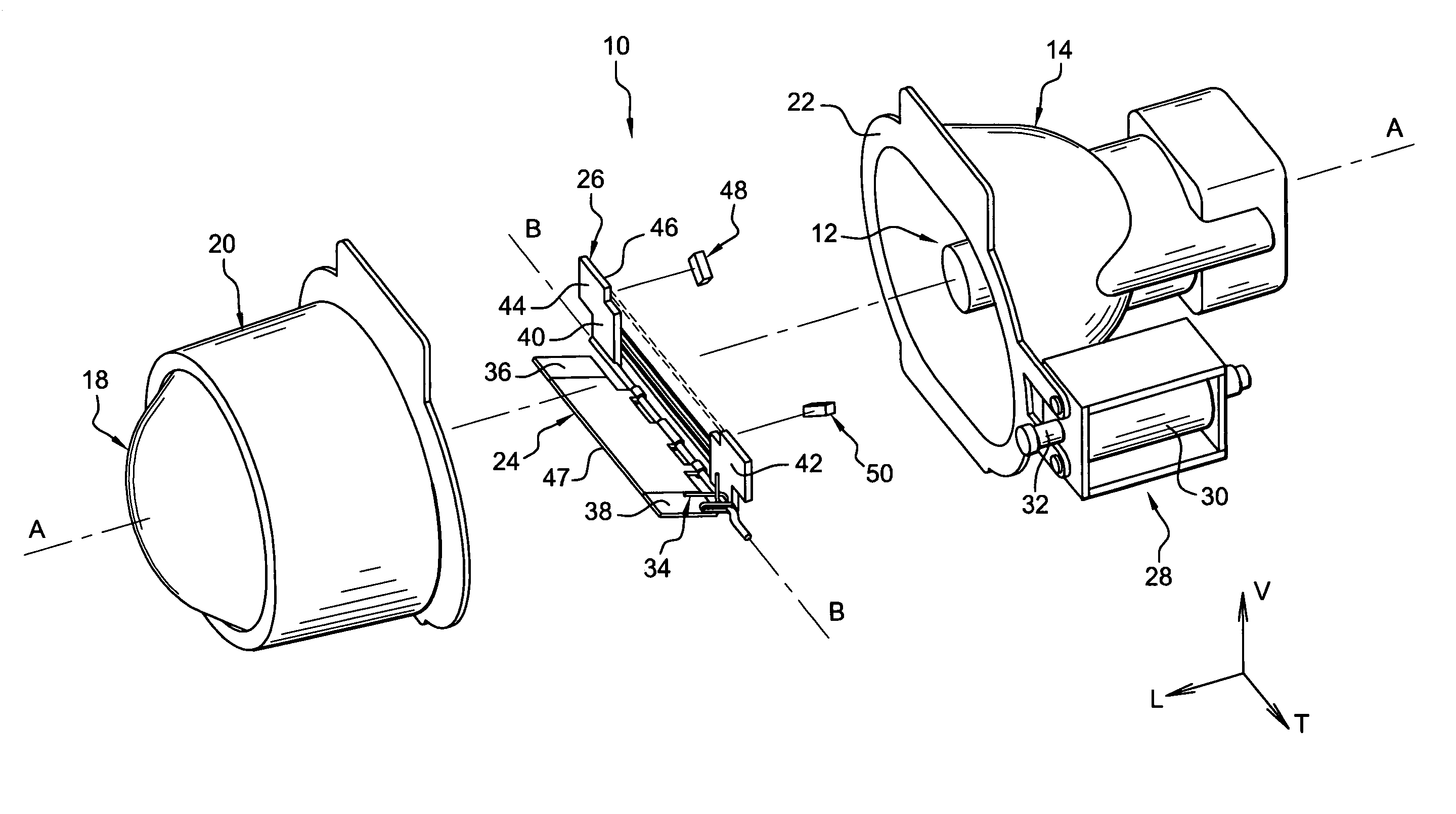 Headlamp for a motor vehicle comprising a moveable mask equipped with locking means