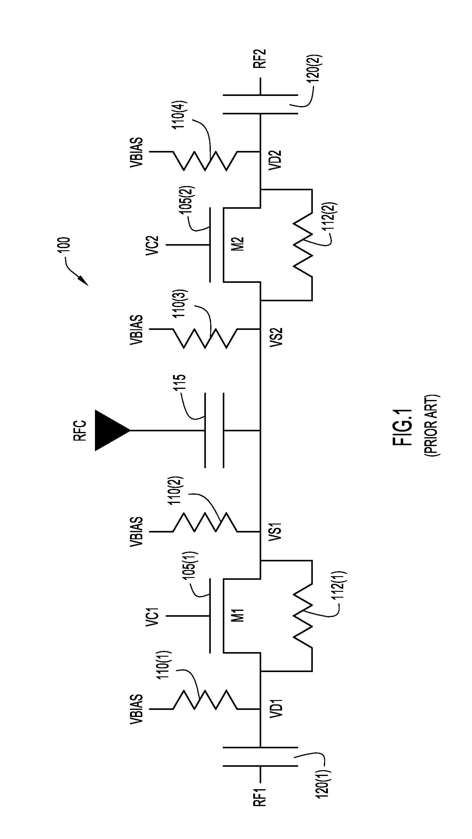 RF switch with adaptive drain and source voltage and associated method