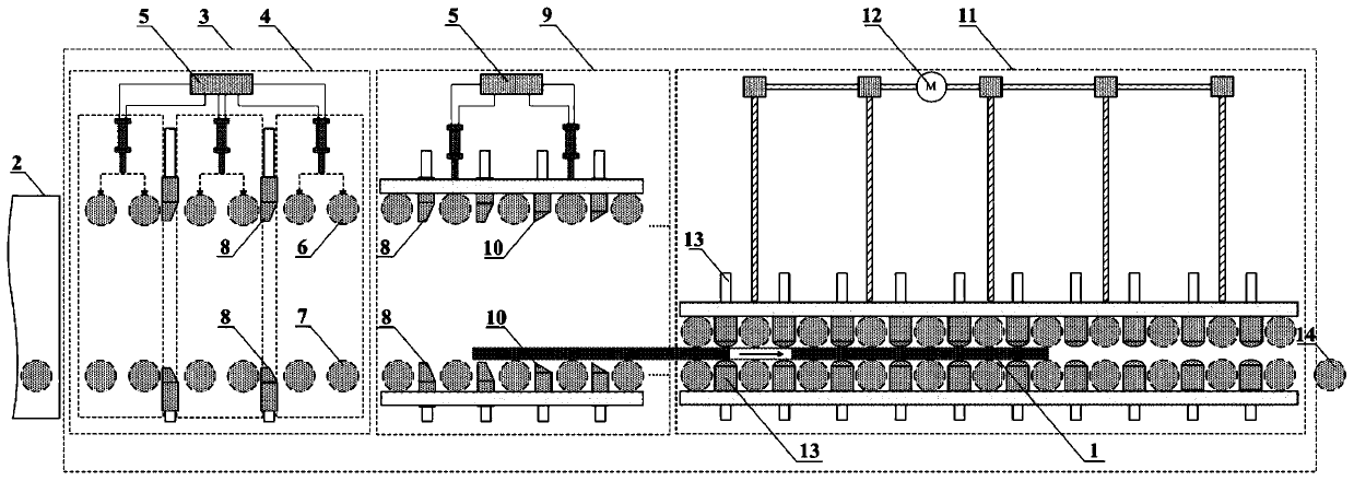 Metal plate strip sectional type heat treatment device and technological method