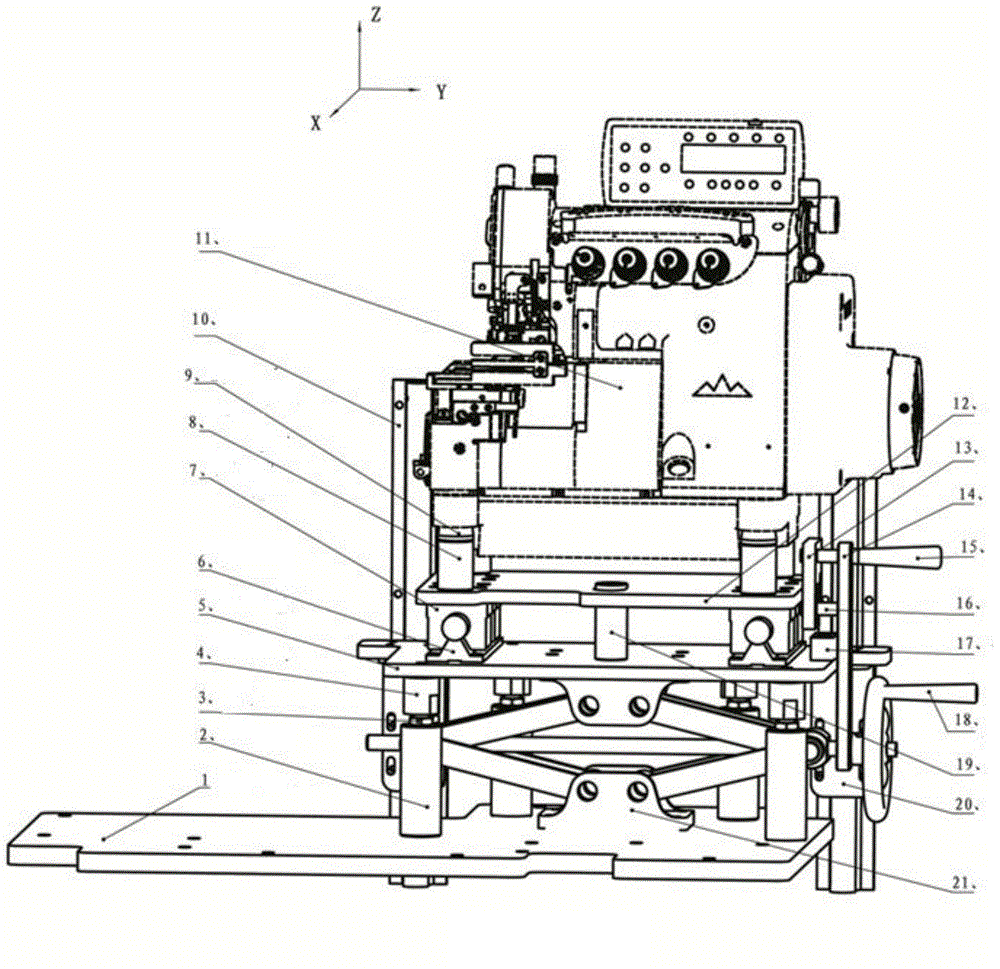 Lifting device for machine head position of sewing machine with automatic sewing unit