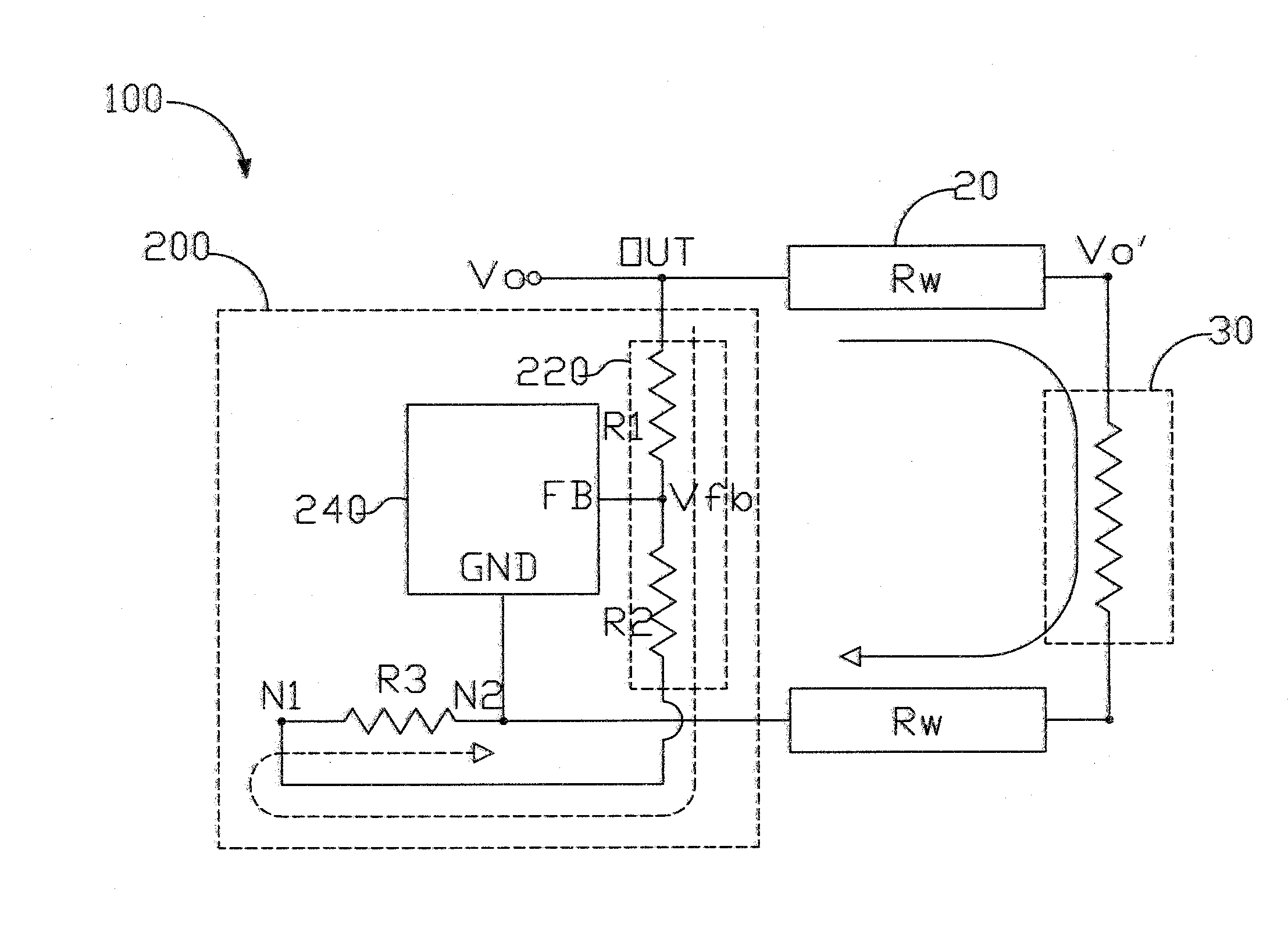 Power control circuit for wire compensation and compensation method of the same
