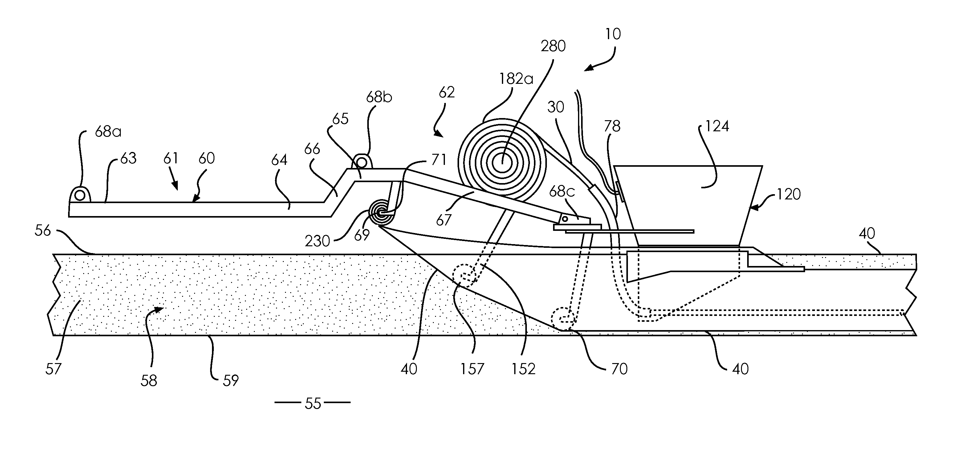 Apparatus, an assembly, a vehicle and a method for forming a drainage assembly within and along an elongate trench