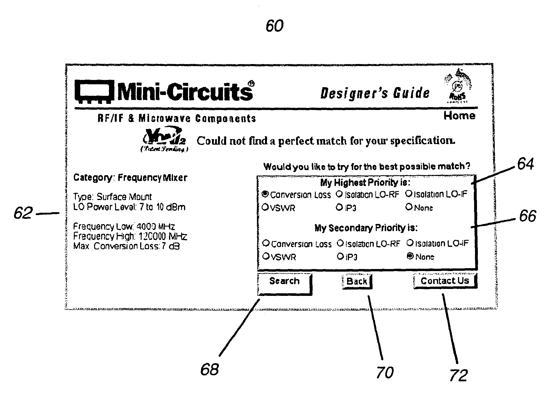 Database search system for high frequency electronic components