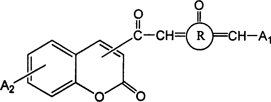 3- or 4- carbonyl substituted coumarin connected with naphthenones and its synthesis method and use