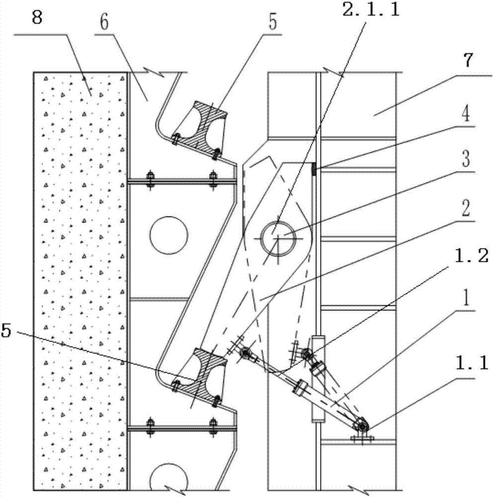 Oscillating arm type bulkhead gate locking mechanism driven by hydraulic cylinders