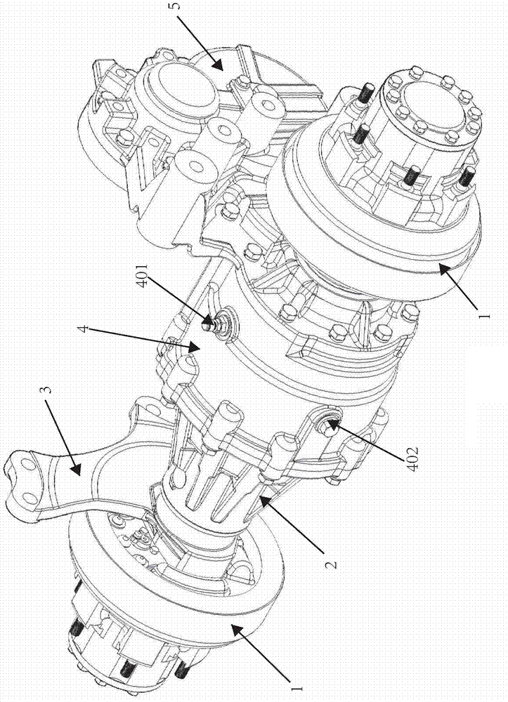 Electric fork-lift truck, axle case and middle case body