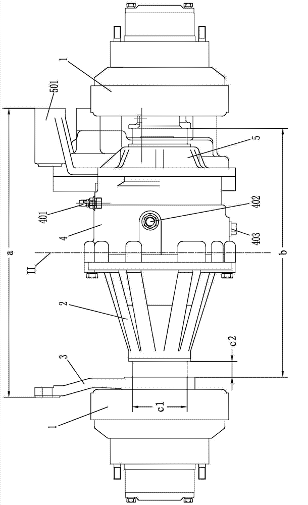 Electric fork-lift truck, axle case and middle case body