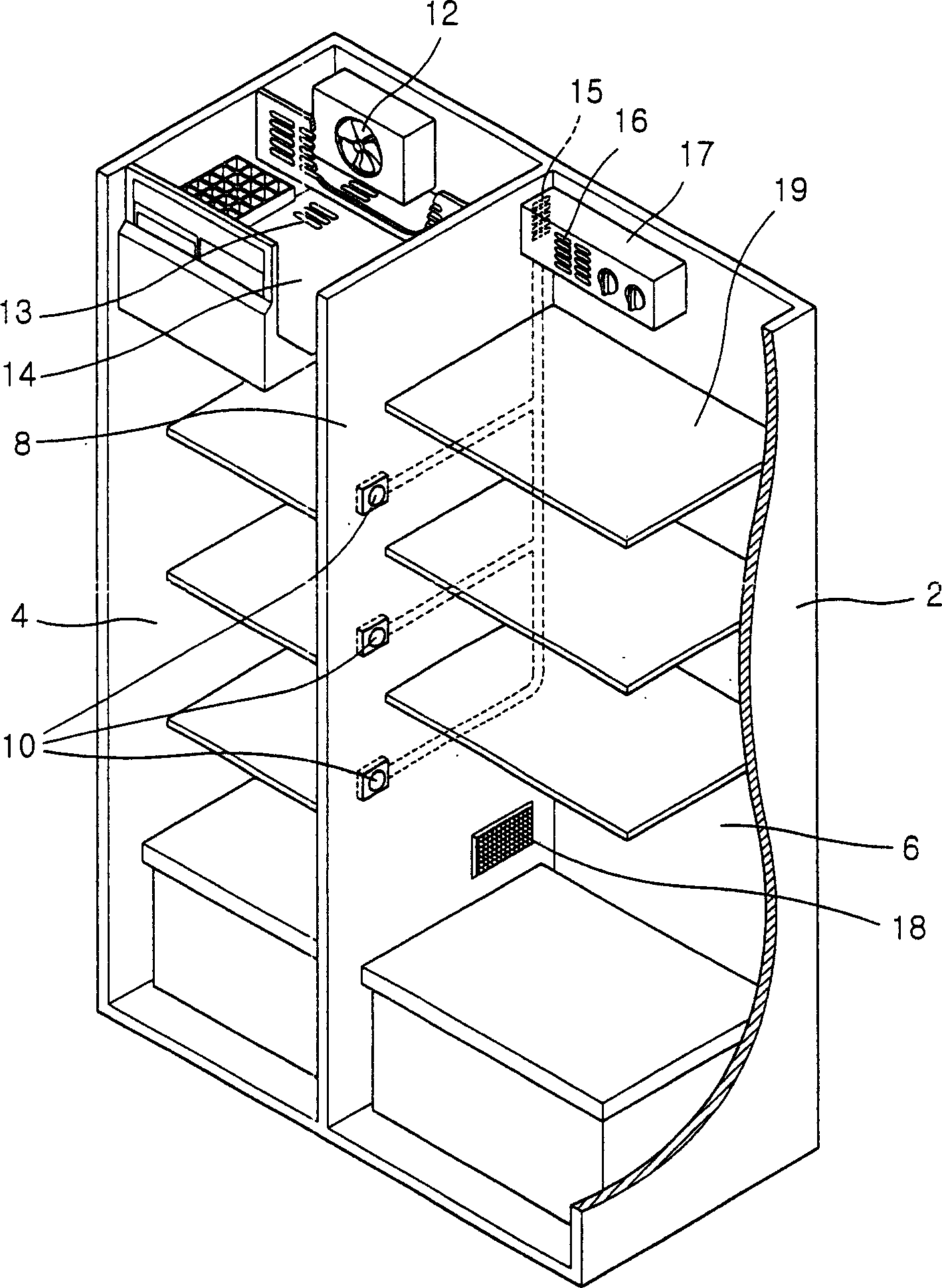 Integrated cooling device and refrigerator having same