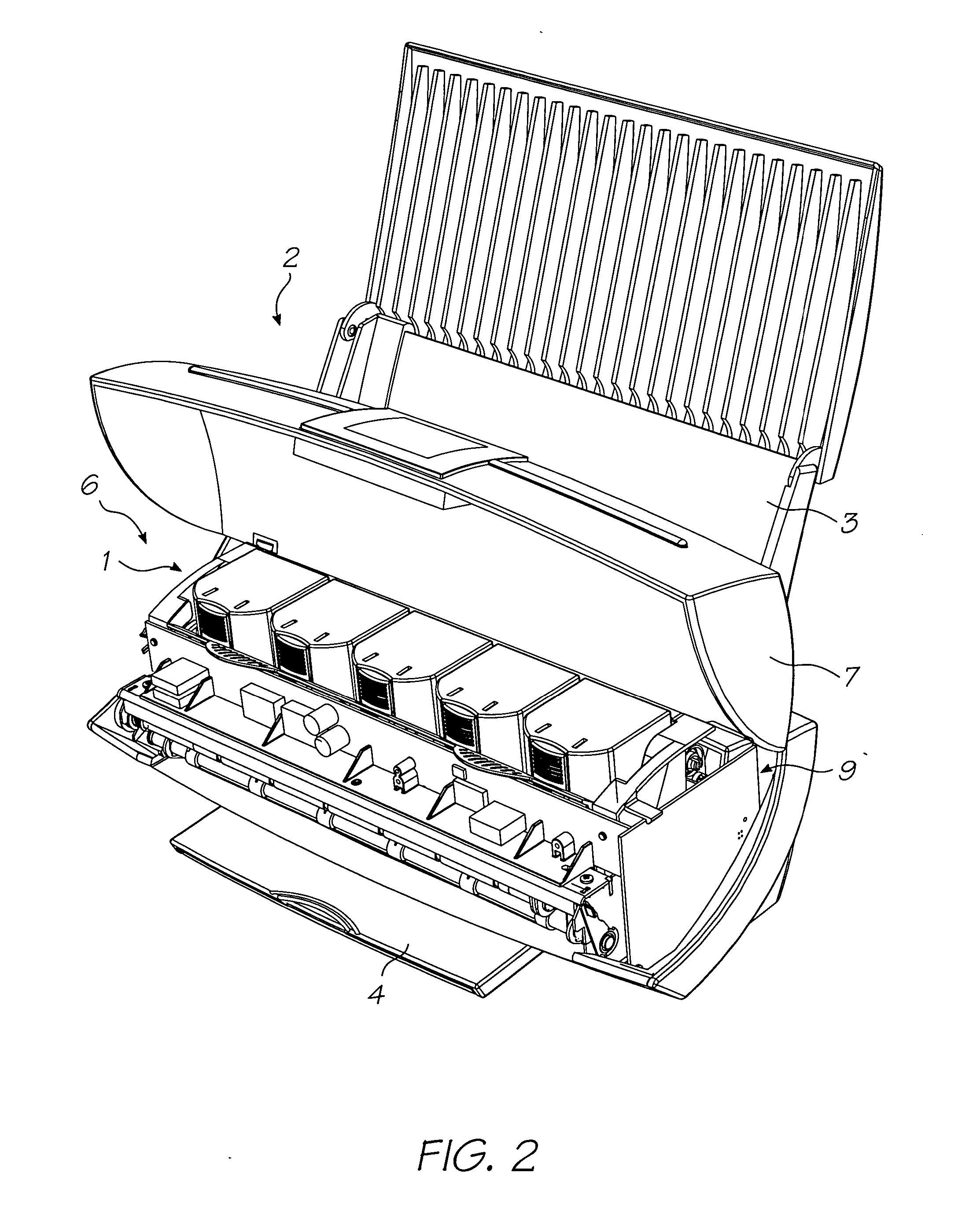 Inkjet printer with printhead cartridge levered into operative position