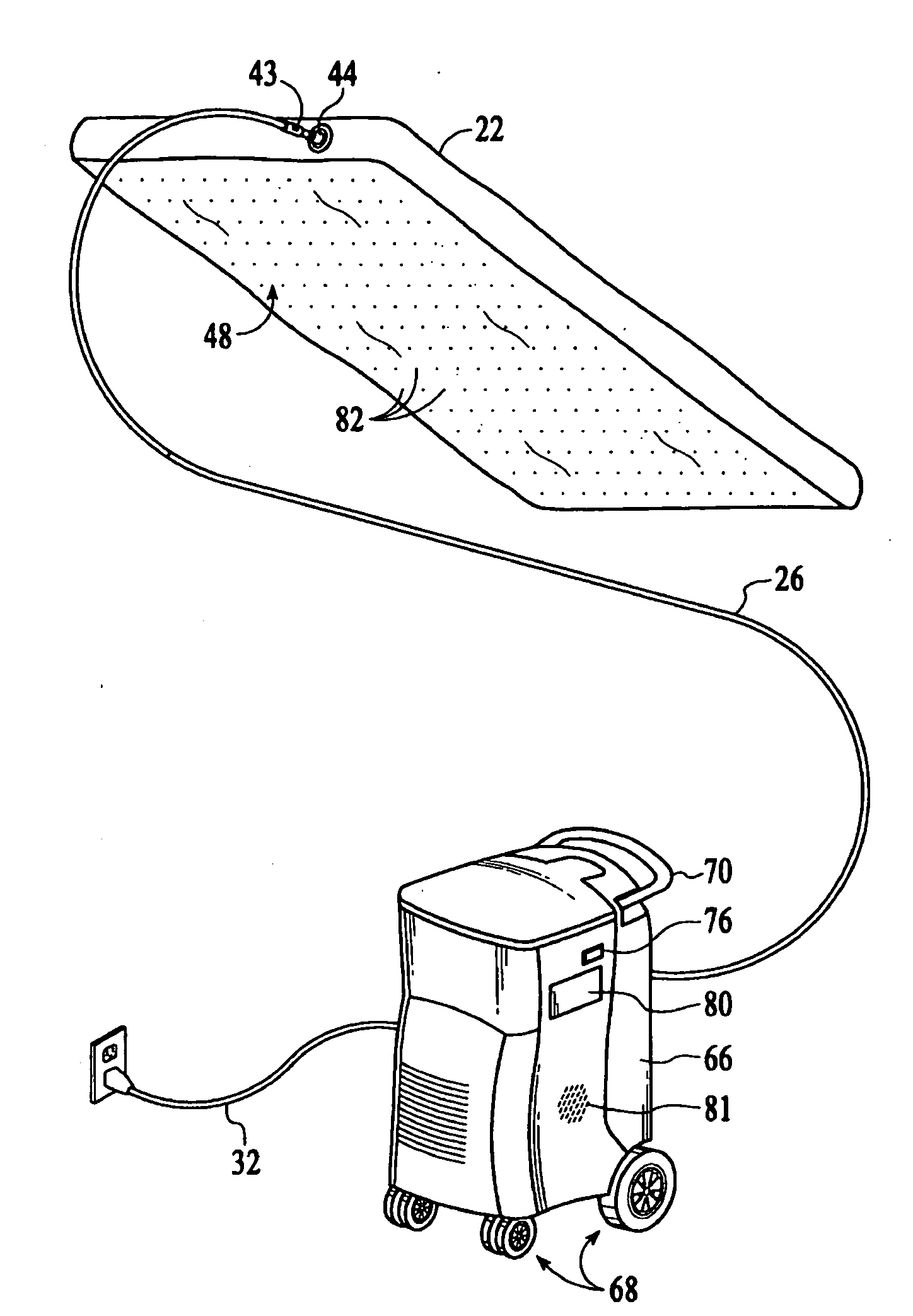 Patient lifter with intra operative controlled temperature air delivery system
