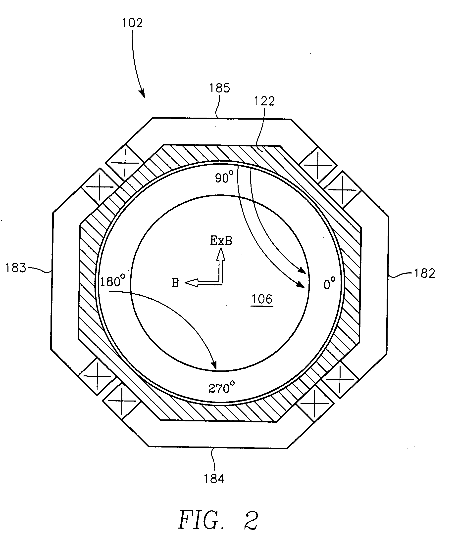 Etch chamber with dual frequency biasing sources and a single frequency plasma generating source