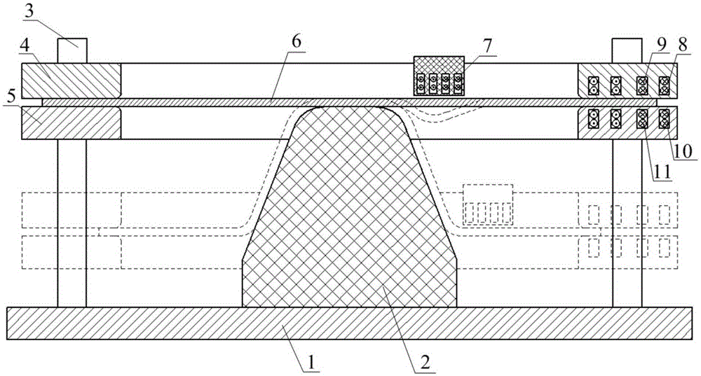 Device and method for electromagnetic pulse partial flow progressive forming of metal sheet