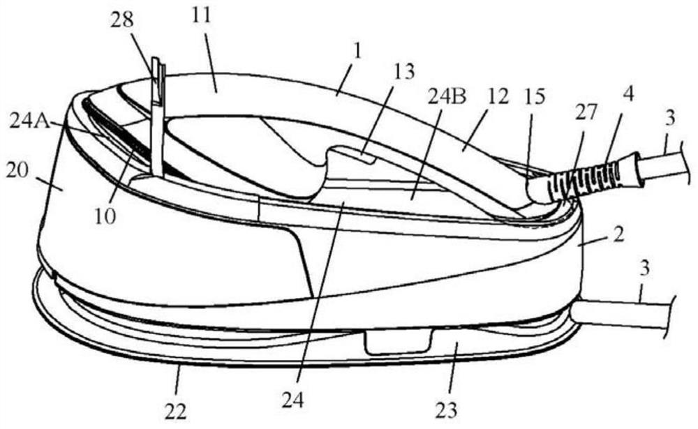 Ironing appliance comprising an iron having a soleplate and a handle arranged cantileverly relative to the soleplate