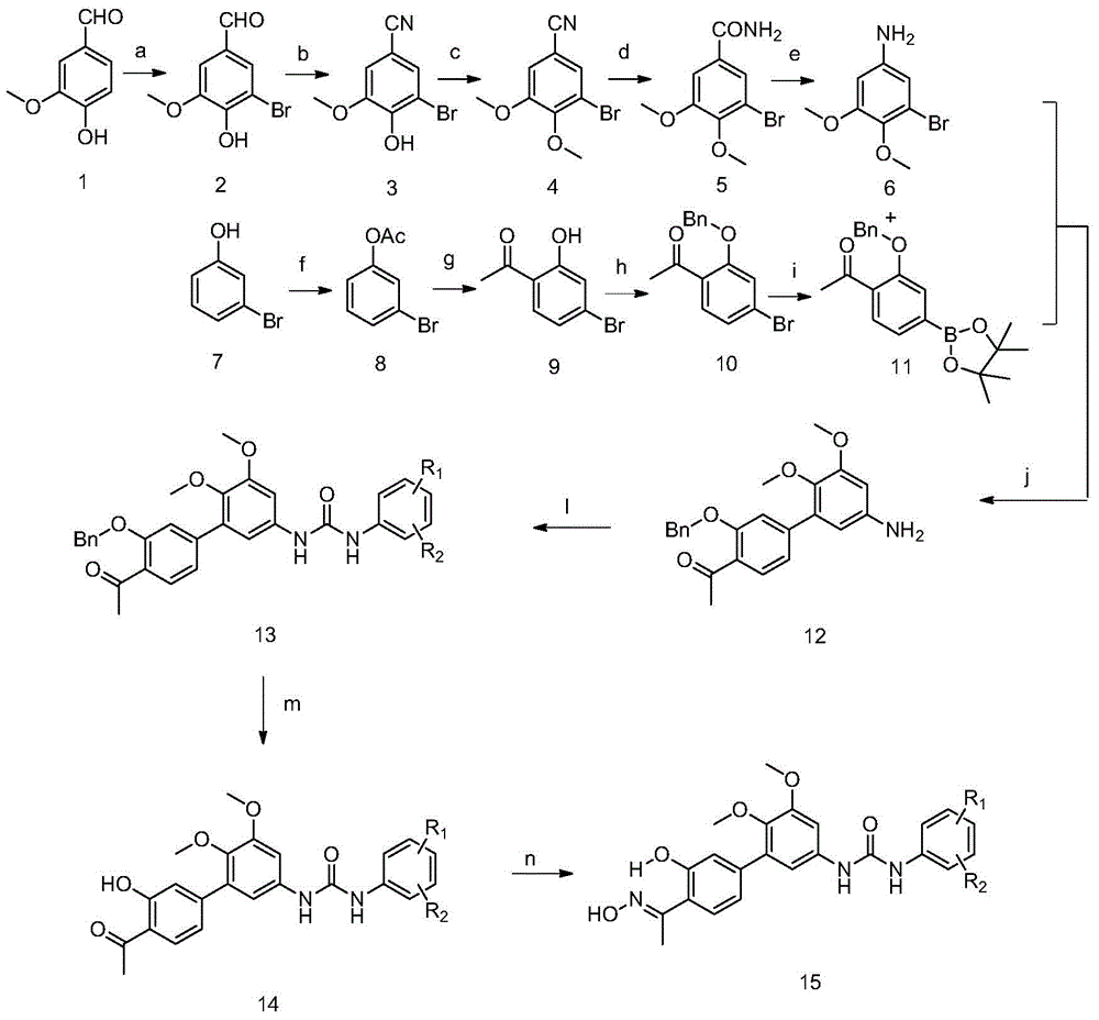 A biphenylurea compound containing an oxime group and its preparation method and application