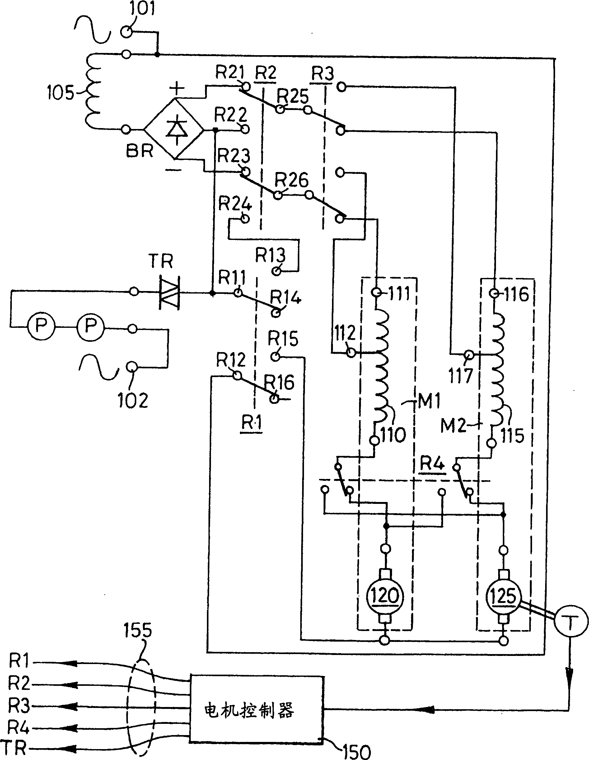 Motor control device for two motors and method