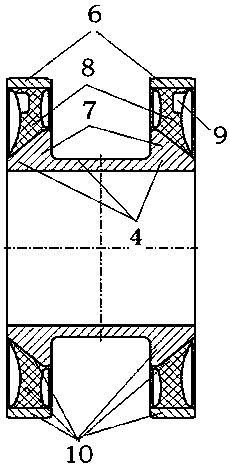 Rubber-metal compound spherical hinge with axial nonlinear variable rigidity